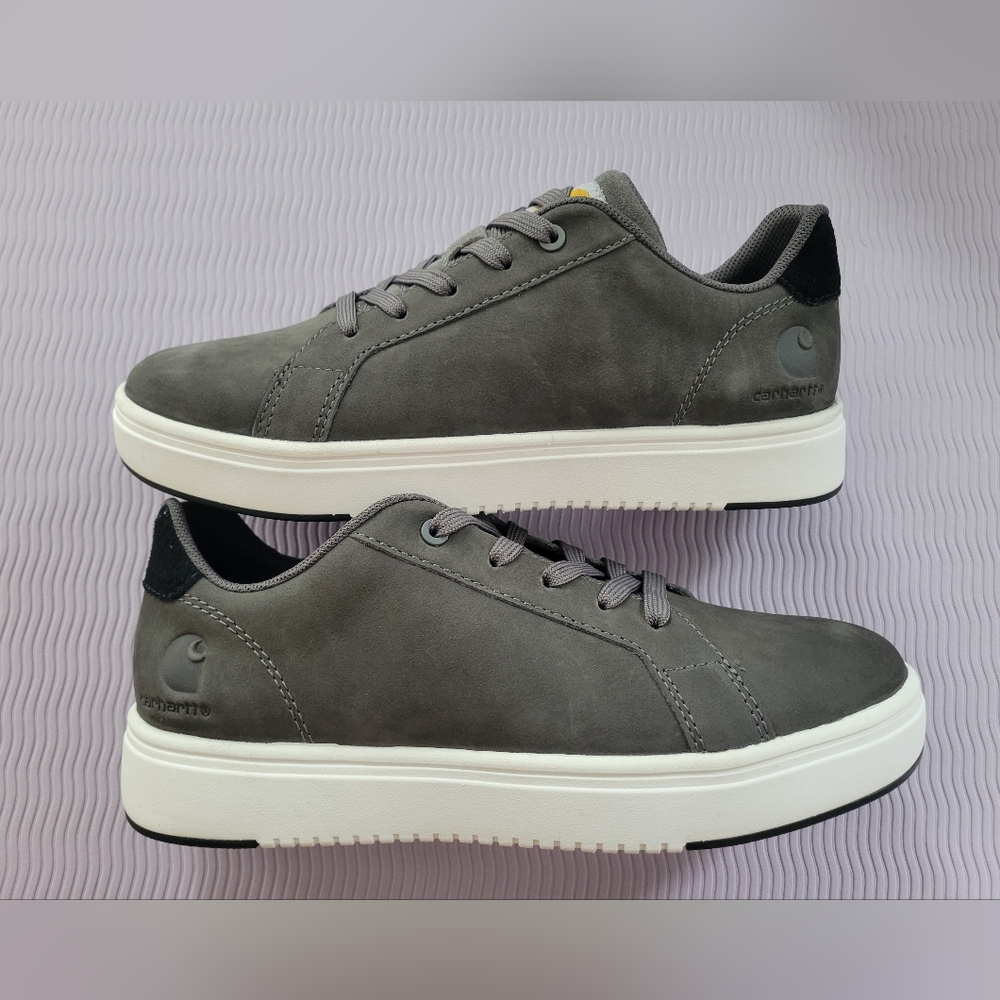 Carhartt Womens Detriot Gray Leather Lace-Up Sneakers with White Sole Size 7.5M